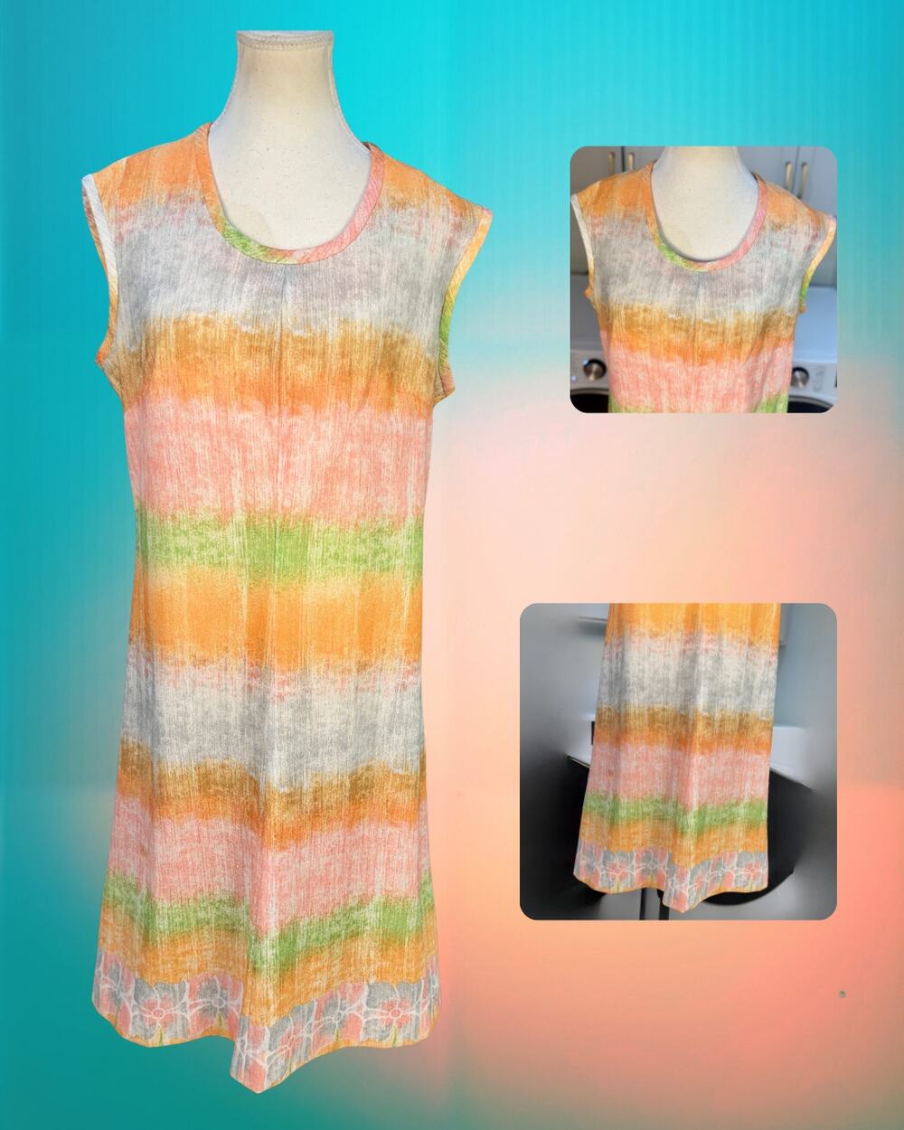 Vintage 60s Parkshire Original Pastel Ombre Pattern Floral Shift Dress Size 12
